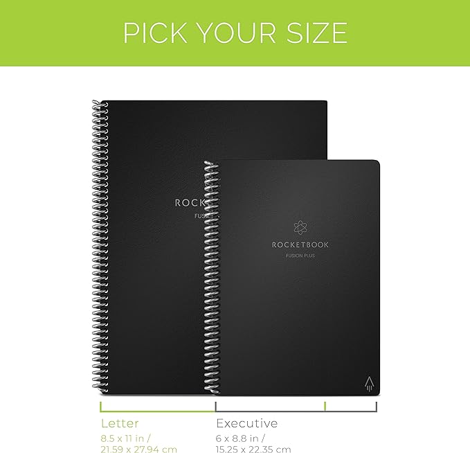 Rocketbook Fusion Plus Smart Reusable Notebook Planner, Notetaking and Planning In One, Executive Size, 6x8.8, Black