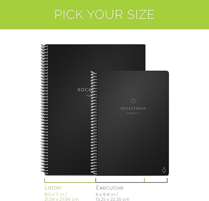 Rocketbook Fusion Plus Smart Reusable Notebook Planner, Notetaking and Planning In One, Letter Size 8.5x11, Black
