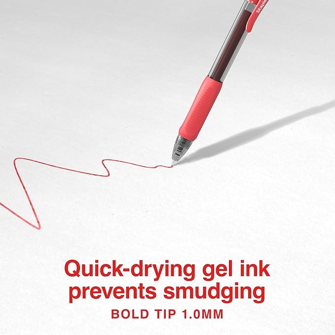 Staples ProGel Retractable Gel Pens, Bold 1.0mm, Red Ink, 12-Pack | Smooth-flow pens for editing, mark-up, and everyday office writing.