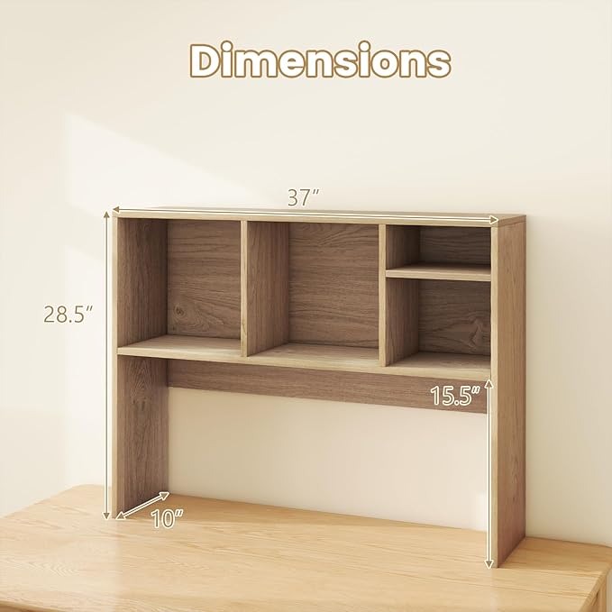 Giantex Desktop Bookshelf, Countertop Storage Hutch with 4 Shelves for Computer Desk, Dressing Tabletop Display Rack, Multipurpose Desk Hutch Storage Organizer for Home Office Dorm, Natural