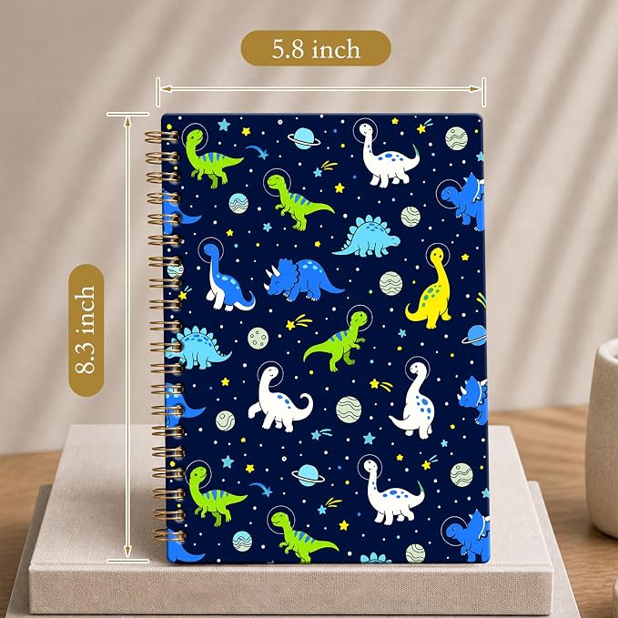 ATJFKIXL Cute Spiral Journal Notebook, A5 120 Page College Ruled Wirebound Notebook, Soft Cover for Students Office Notes and Planning - Dinosaur Planet