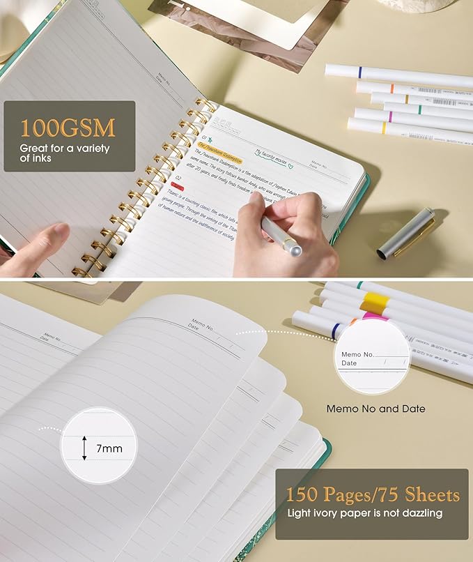 PAPEJOON Lined Spiral Journal Notebook for Women, A5 Cute Hardcover Spiral Journals for Writing, 150 Pages Pretty College Ruled Notebooks for Work & Note Taking, 5.75" x 8.38", Slate Marble