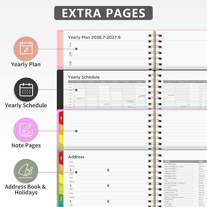 EMSHOI 2026-2027 Appointment Book, A4 15-Minute Hourly Planner, July 2026 - June 2027, Academic Planner Weekly and Monthly, 100GSM Thick Paper, Flexible Cover, Note Pages, Colorful Tabs, Black