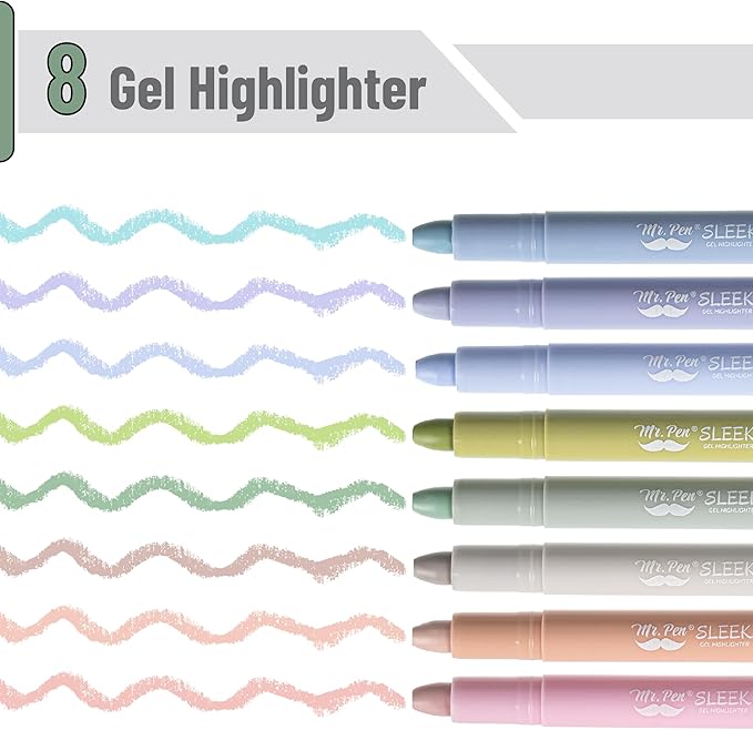 Mr. Pen- No Bleed Gel Highlighters, Assorted Colors, 8 Pack, Bible Highlighters and Pens No Bleed, Bible Markers for Study, Journaling, School Supplies and Accessories