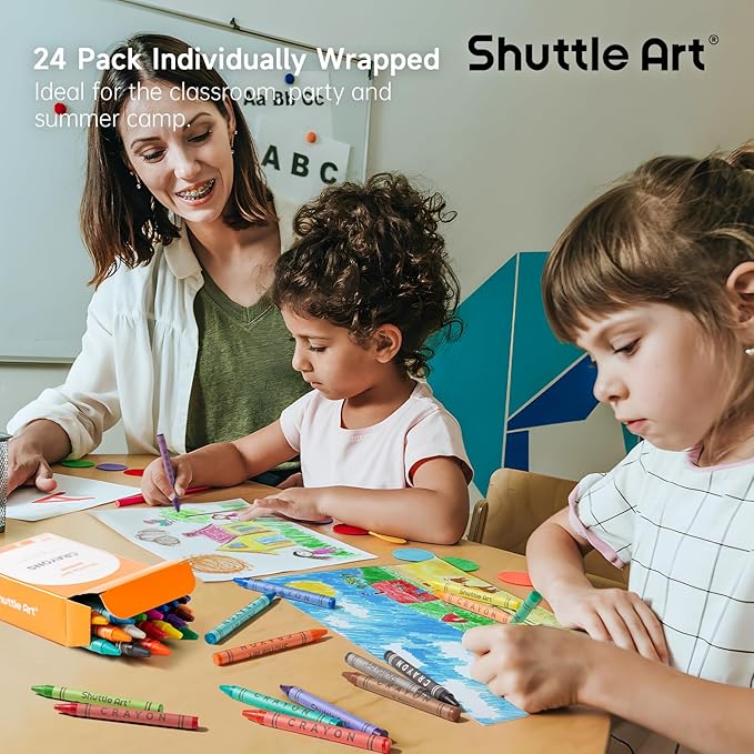 Shuttle Art Crayons Bulk Set - 40 Boxes of 24 Assorted Colors, 960 Count Durable & Non-Toxic Teacher-Quality Crayons, School Supplies bulk For Family Class Party Favors