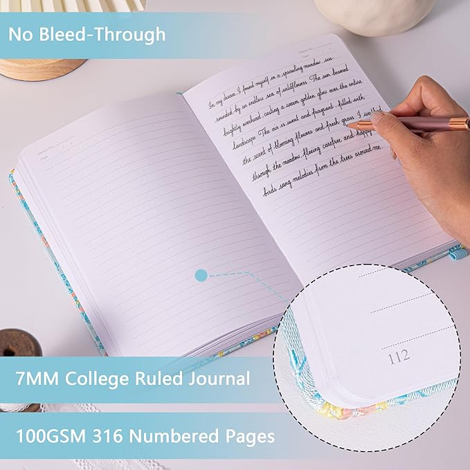 TIEFOSSI Lined Journal Notebook for Women Men, A5 Journals for Writing, 100gsm 316 College Ruled Pages, Thick Paper, Perfect for Office & Home School Supplies, 8.4 X 5.8 In