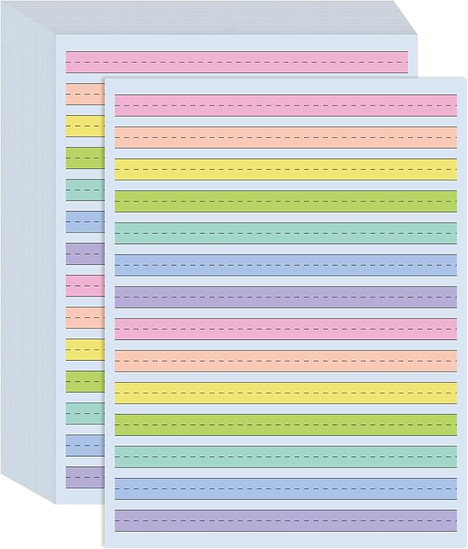 8.5" x11" Double Side Colored Primary Writing Paper for Kids with ADHD - 50 Sheets/100 Pages Handwriting Paper, 0.5" Multi-Color Raised Line Paper Kindergarten Practice Tactile Writing Papers