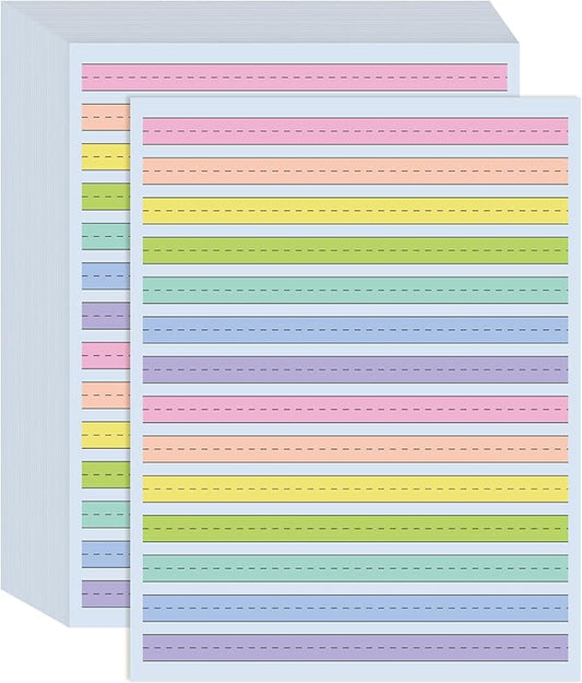 8.5" x11" Double Side Colored Primary Writing Paper for Kids with ADHD - 50 Sheets/100 Pages Handwriting Paper, 0.5" Multi-Color Raised Line Paper Kindergarten Practice Tactile Writing Papers