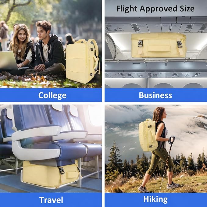 Taygeer 35L Personal Item Travel Backpack for Women, Carry on Backpack | Airline Approved Travel Bag, Laptop Bag with Water Bottle Pocket & Shoe Pouch, Mochila for College Weekender, Beige Yellow