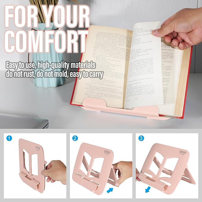 Portable Book Stand Book Holder Book Rest for Kids Reading Hands Free Cookbook Holder Textbook Stands Music Stand Children's Christmas Gifts Beach Girls boy School Supplies (Pink 11.82" *8.26")