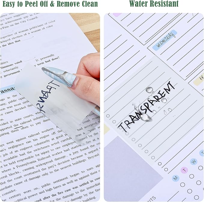 BAYTORY 850 Sheets Transparent Sticky Notes with Permanent Markers, Clear 3 x 3 inch Sticky Note to Post Book Annotation Kit, See Through Self-Adhesive Index Tabs for Bible Journaling (Green)
