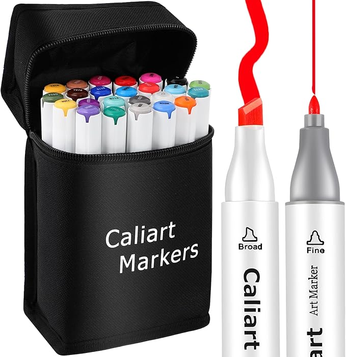 Caliart Alcohol Markers, 24 Colors Art Coloring Marker Set Fine & Chisel Dual Tip Drawing Gifts, Easter Basket Essentials, Easter Basket Stuffers