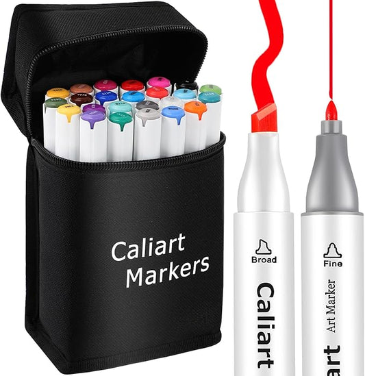 Caliart Alcohol Markers, 24 Colors Art Coloring Marker Set Fine & Chisel Dual Tip Drawing Gifts, Easter Basket Essentials, Easter Basket Stuffers