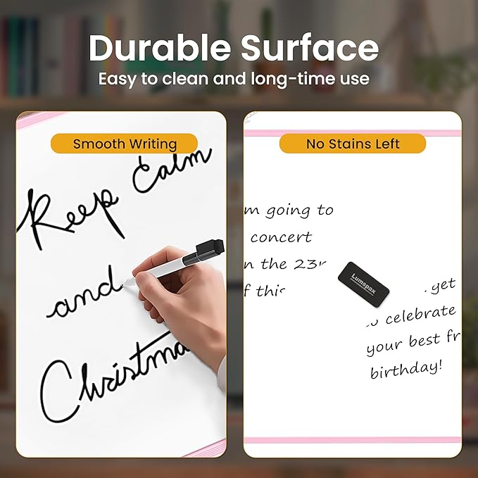 Dry Erase Board for Wall, 24" x 18" Double-Sided Hanging Magnetic Whiteboard with 6 Markers, 6 Magnets and 3 Mini Sticky Notes, Large White Board for School, Home, Office, Pink Frame