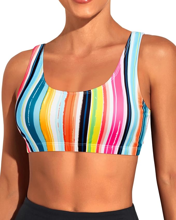 Tempt Me Women Sports Bra Bikini Top Push Up Scoop Neck Bathing Suits Top Padded Swim Crop Tops Only