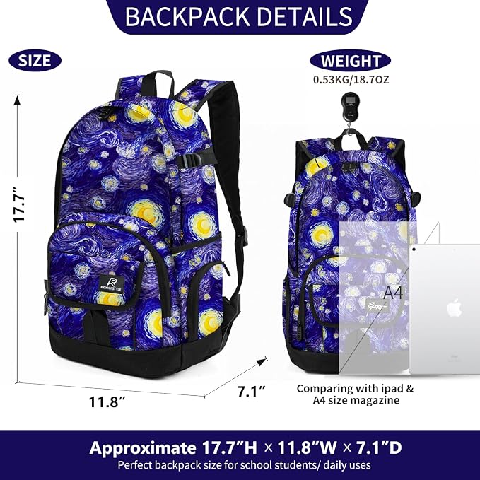rickyh style School Backpack Travel Bag for Men & Women Lightweight College