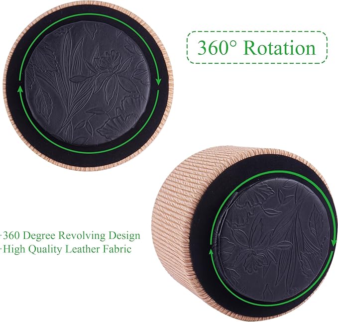 Round Leather Art Supply Organizer,Remote Control Holder,360 Degree Spinning,Multi-Functional Pencil Holder,4 Compartments Desktop Stationary Organizer(1-Wood Apricot)