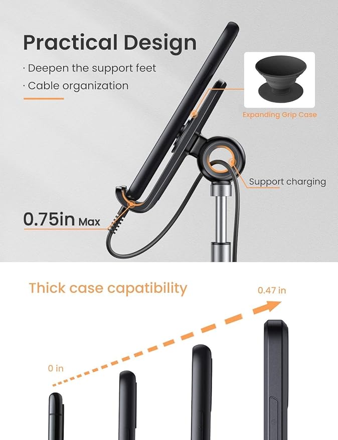 LISEN Cell Phone Stand Adjustable Phone Holer for Desk, Computer Office Desk Accessories for iPhone 16 Holder Women Kitchen Essentials Fits Switch Kindle iPads Tablet 4-10in (Full Black)