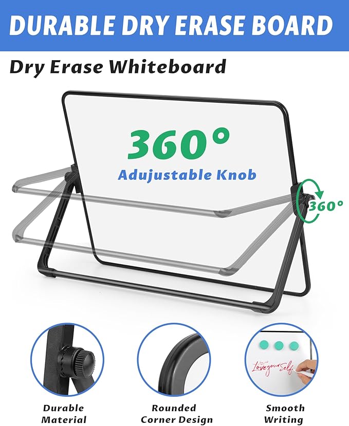 Dry Erase Whiteboard for Students,Small Mini Magnetic Double-Sided Desktop White Board with Stand,Portable Small Whiteboard with 3 Markers/3 Magnets/1 Eraser for Drawing, Home, School,8.27" x 11.8"