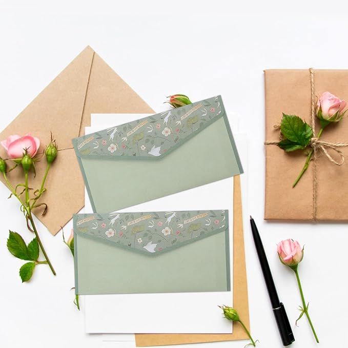 MAGICLULU Vintage Floral Stationery Set 90pcs Lined Letter Writing Paper and Mint Green Envelopes for Notes Invitations Japanese Style Office Supplies