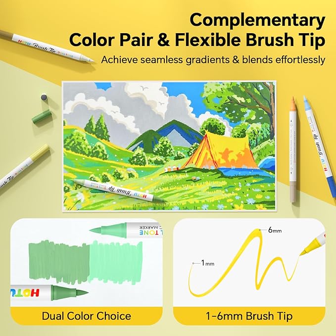 HOTU 72 Colors Acrylic Paint Markers, Acrylic Markers with 36 Dual-Brush Tip Paint Markers for Stocking Stuffers, Rocks, Coloring Books, DIY Art Supplies