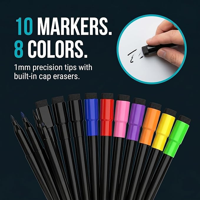 Magnetic Dry Erase Board 16x12 Inch - Double-Sided Desktop Whiteboard with 360° Rotating Stand - Small Portable White Board Set with 10 Markers, 4 Magnets, Eraser for Home Office, School, Desk