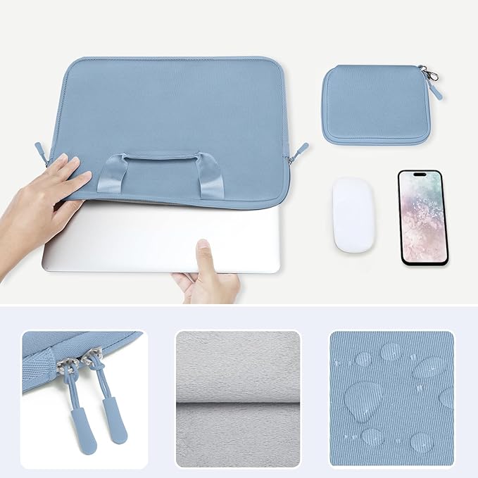 MOSISO Laptop Case 13.3 inch, 13-13.3 inch Laptop Sleeve Bag Compatible with MacBook Air/Pro 13 / Pro 14, HP Dell ASUS, Neoprene Carrying Computer Bag with Handle&Detachable Small Case, Pastel Blue