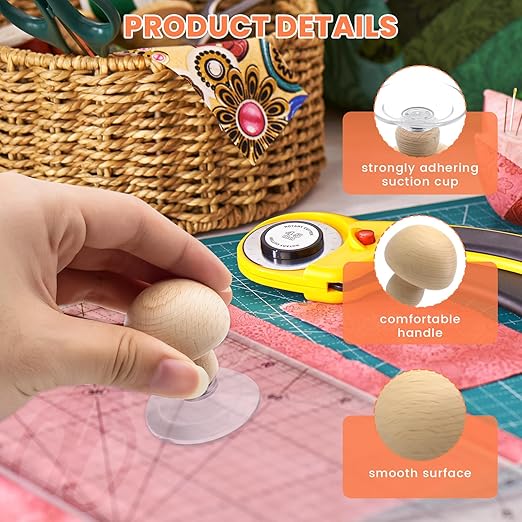 2 Pcs Ruler Knob - Wooden Handle, Ruler Grip Handle with Strong Suction Cup Grip – Comfortable Quilting Ruler Holder for Patchwork for Quilters Sewists & DIY Enthusiasts