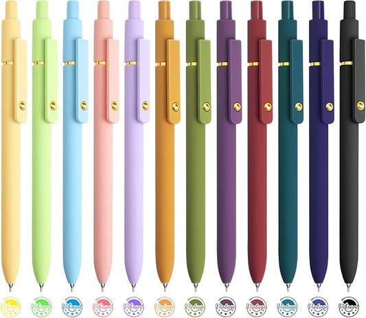 YOXMJDB 12 Pcs Color Pens for Journaling 0.5mm Fine Point Colored Gel Ink Pen, Smooth Writing Colorful Pens for Note Taking, Gift Set for Women & Men (12 Pcs Vintage & Vibrant Gold)