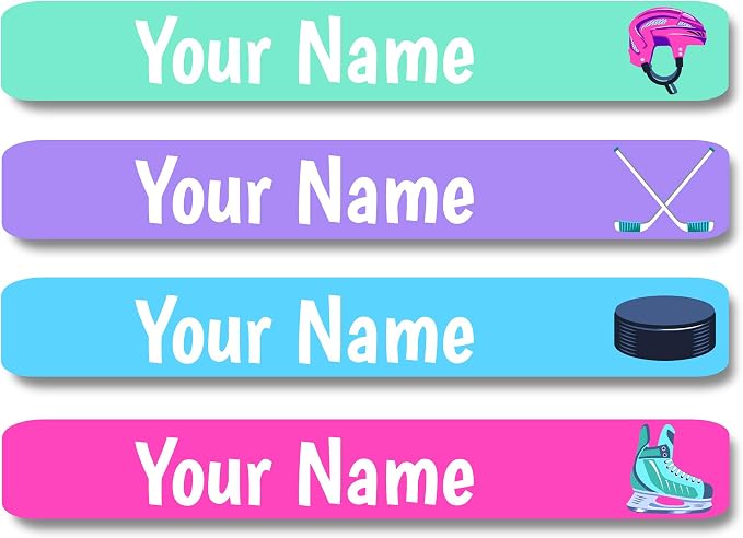 Lovable Labels Personalized Labels for Kids (120 Labels) - Waterproof Dishwasher Safe Peel and Stick Labels are Great for School Supplies Daycare Camp Bottles (I Heart Hockey)