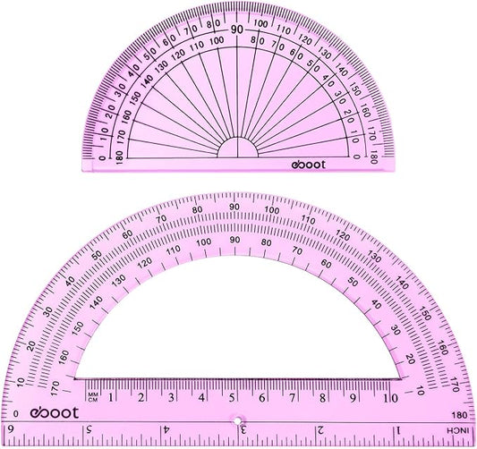 EBOOT 2 Pcs Plastic Protractor Clear 180 Degrees Transparent Protractor for Geometry, 4 Inch and 6 Inch(Pink)