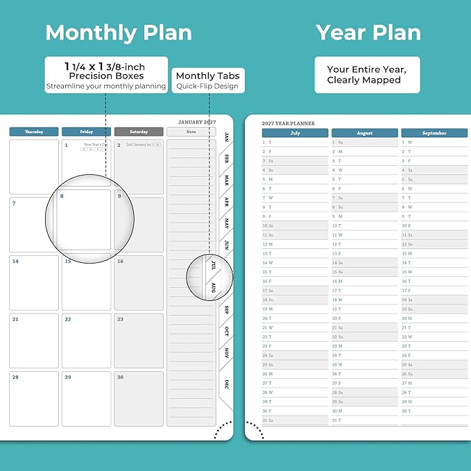 Planner 2026-2027 Daily Weekly and Monthly,8.5"x6.5",18 Months Spiral Bound Calendar Agenda with Self-adhesive Pen Holder,2026 Academic Plan with Vegan Leather Soft Cover,Light Blue