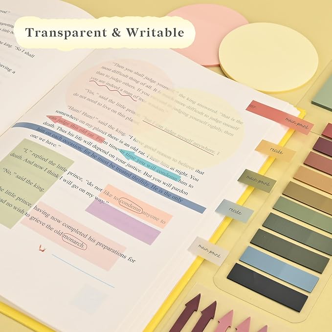 Temiary 1180Pcs Transparent Vintage Sticky Notes, Waterproof Writable See-Through Highlighter Strips Translucent Index Page Tabs Clear Stickers for Home, Office, Notebook, Annotating Memo