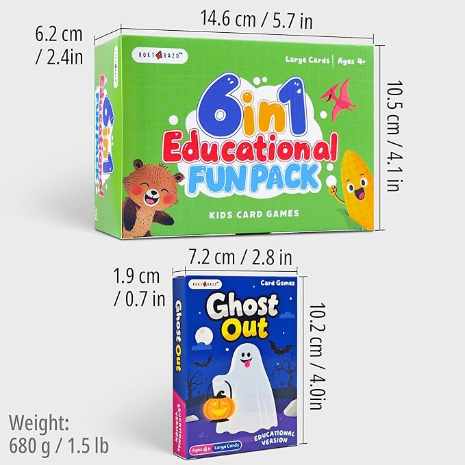 rokt&razo 6 in 1 Educational Kids Card Games, Alphabet Memory Match, Slap Jack, Go Fish, Crazy Eights, War, Ghost Out (Formerly Old Maid), Large Kids Playing Cards, Easter & Stocking Stuffers