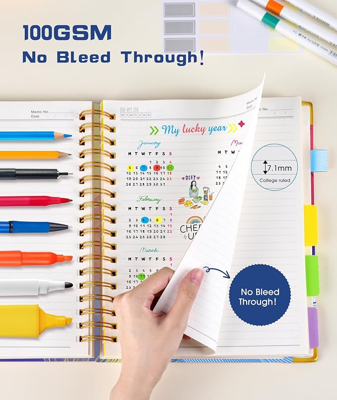 Spiral Notebooks 8.5"x11" for Work with Removable Dividers Tabs,300 Pages 5 Subject Notebook College Ruled,100GMS Notebook journal for School Note taking,Lined Journal for Women,A4 Colorful Feather