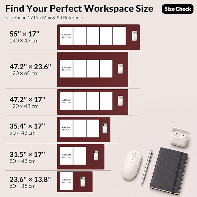 AFIING Leather Desk Pad Protector, Large Mouse Pad, Dual-Sided PU Leather & Natural Cork Desk Mat, Non-Slip Waterproof Laptop Desk Blotter for Office and Home, 23.6" x 13.7", Red
