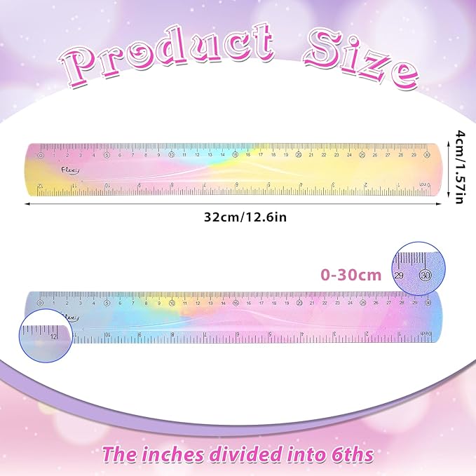 2 Pieces Flexible Ruler, Mabor 12inch Plastic Ruler Shatterproof Straight Edge Ruler Soft Bendable Ruler for School Classroom Office Kids & Adults