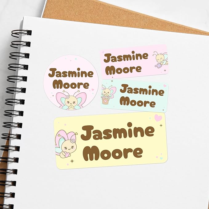 EGD Personalized Name Tag Stickers for Kids (130+ Pack) | Butterfly Waterproof Labels for School Supplies, Bottles & Lunch Boxes | Custom Vinyl Name Labels for Clothing, Toys & More (D. Butterflies)