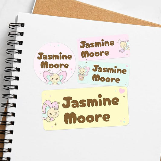 EGD Personalized Name Tag Stickers for Kids (130+ Pack) | Butterfly Waterproof Labels for School Supplies, Bottles & Lunch Boxes | Custom Vinyl Name Labels for Clothing, Toys & More (D. Butterflies)