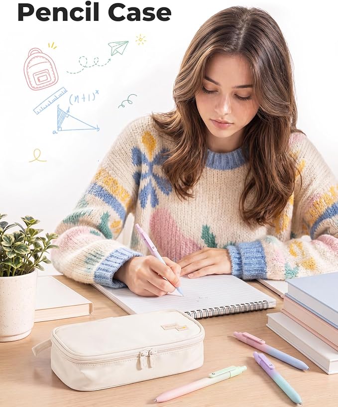 Four Candies Large Pencil Case, 5 Compartments Canvas Pen Organize | Big Capacity Pencil Pouch Bag for School Supplies, Portable Stationery Holder for Teen Girls Boy Men Women