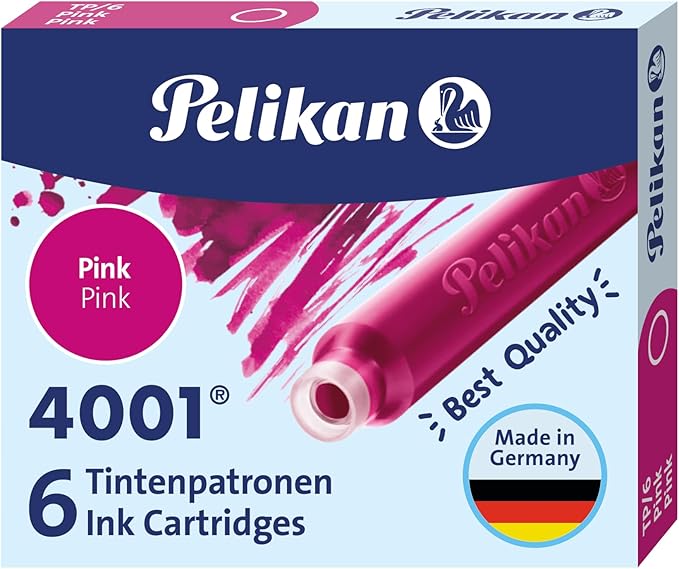Pelikan 4001 TP/6 Ink Cartridges for Fountain Pens, Pink, 0.8ml, 6 Pack (321075)