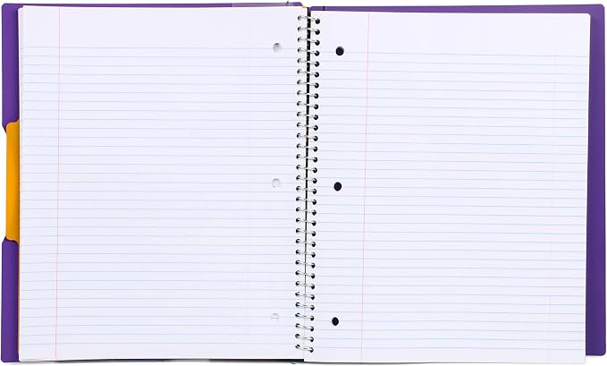 Mintra Office Durable PREMIUM Spiral Notebook, ((Purple, 1 Subject, 8.5in x 11in)), Fabric Covered Coils, No Snags, Removable Adjustable Pocket Dividers, Ruler, Organization, Customizable