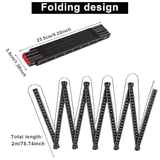 Oil Tank Measuring Stick, 10 Fold 78" Solid Wood Folding Fuel Gauge Stick Ruler for Deep Storage Tanks (Black)