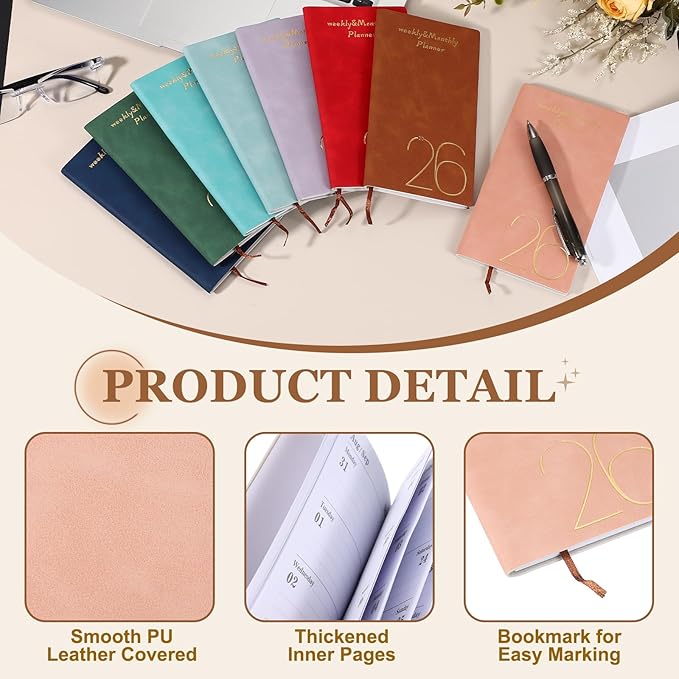 PATIKIL 2026 Daily Planner Notebook, A6 64 Sheets Undated to Do List Daily Weekly Monthly Goals Tracker Pocket Notebook for Office Home Study Work Time Management Fitness Habit, Pink