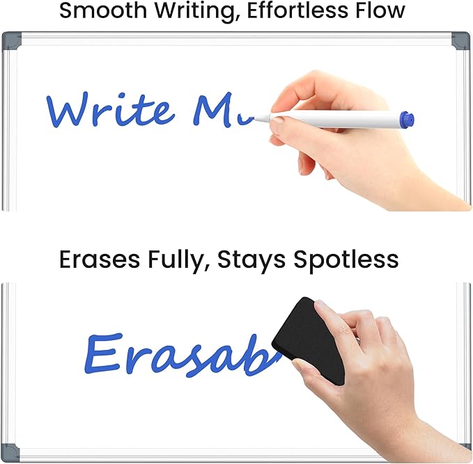 Magnetic White Board for Wall, 24" x 18" Dry Erase Board Kit with 2 Magnetic Dry Erase Markers, 4 Magnets, Eraser, Pen Tray & Mounting Kit – White Board Dry Erase for Home, Office, School
