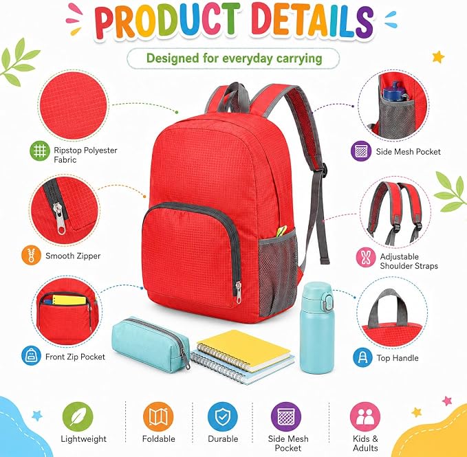 clothmile 12 Pcs Back to School Backpacks in Bulk Classic Colorful Foldable Backpacks 420d Fabric Multi-Use Book Bags for Outdoor Travel Student School Supply 8 Colors