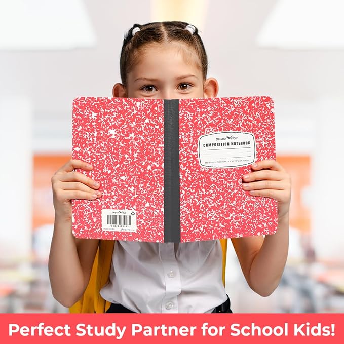 Assorted Marble Composition Notebook Wide Ruled (9.75x7.5 in), 100 Sheets | 200 Pages | For School, Office, Students, Teachers (1, Red)
