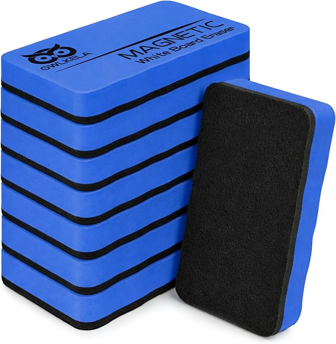 OWLKELA 8Pcs Dry Erase Erasers, Magnetic Whiteboard Eraser for Glass Board, Dry Board and Calendar Board, Blue
