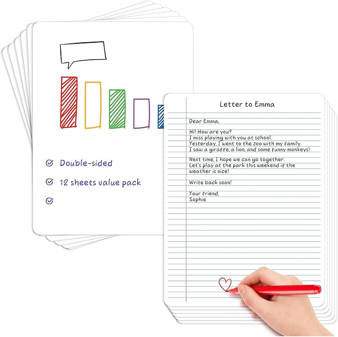 12 Packs Lined Paper College Ruled Whiteboard Paper, Dry Erase Notebook Sheets Reusable to Do List Small White Board with Lines for Students, Erasable Desk Notepad Teacher Classroom Supplies