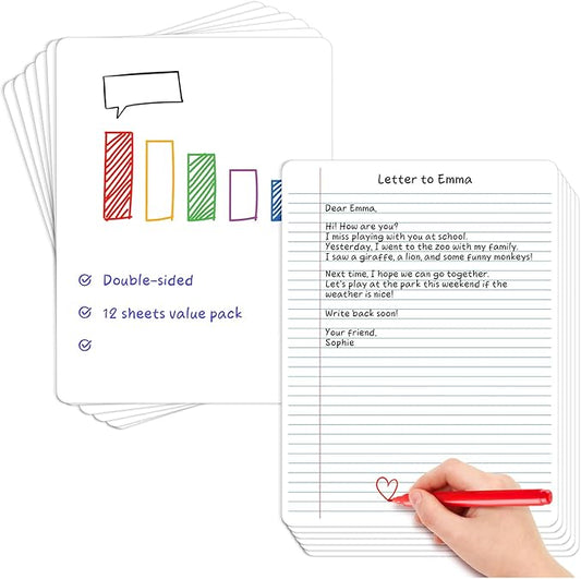 12 Packs Lined Paper College Ruled Whiteboard Paper, Dry Erase Notebook Sheets Reusable to Do List Small White Board with Lines for Students, Erasable Desk Notepad Teacher Classroom Supplies